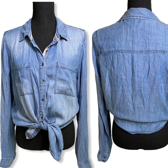 Maurices denim relaxed shirt womens large long sleeve lightweight top - Picture 2 of 7